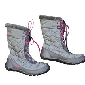 Columbia women's 6 Winter Snow Boots Waterproof Insulated Omni Pink Gray Granola